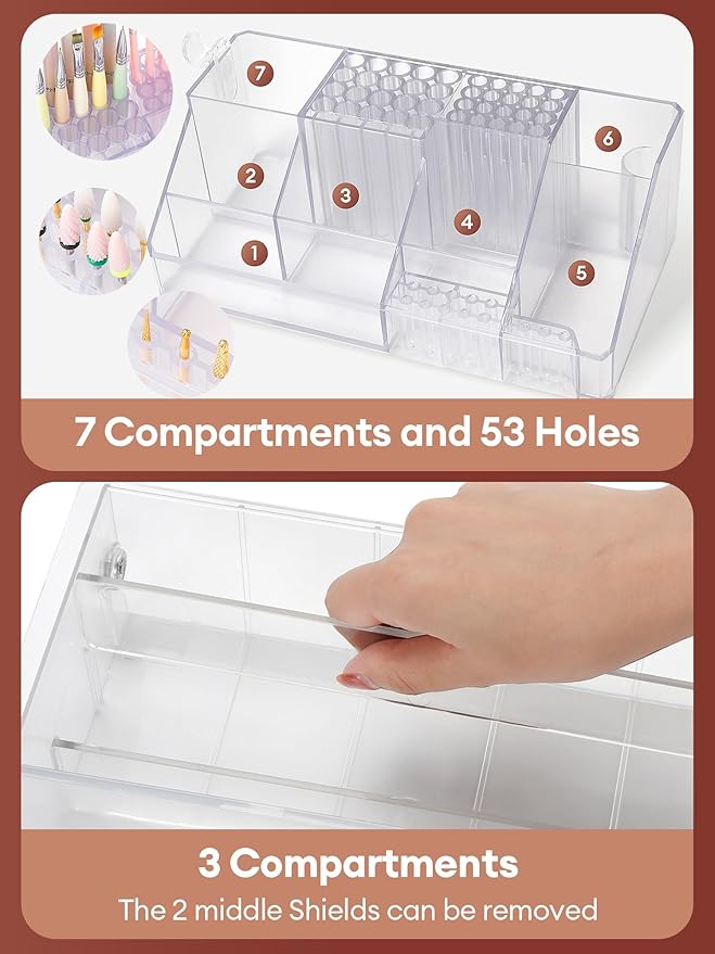 LIARTY Nail Drill Holder with Drawer: Acrylic Nail Drill Bits Holder Makeup Organizer Case for Brush - Beauty Cosmetic Storage Box for Dresser Countertop and Bathroom Vanity
