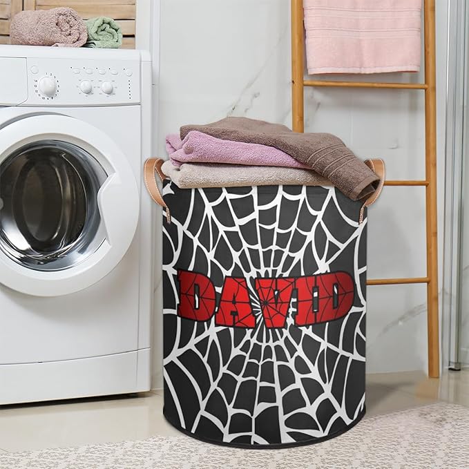 Spider Wed Personalized-Laundry-Hamper-Basket for Kids Custom Name Collapsible Storage Organizer Bin Dirty Clothes Toys Hamper for Boys Nursery in Laundry, Bedroom, Bathroom Hot Red
