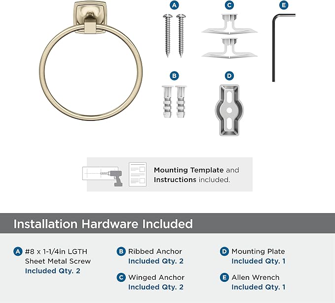 Amerock BH36092BBZ | Golden Champagne Towel Ring | 7-9/16 in (192 mm) Length Towel Holder | Stature |Hand Towel Holder for Bathroom Wall |Small Kitchen |Bath Accessories,Golden Champagne