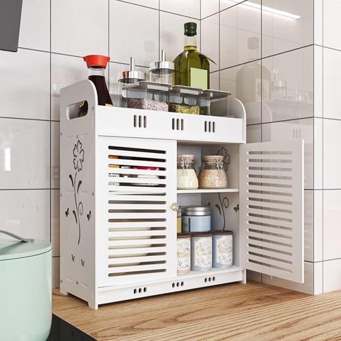 Bathroom Cabinet Self-Adhesive Vent Doors Multi-Grid Tiers Hollow Flower Pattern Bathroom Shelf Wall Mounted Bathroom Storage Rack for Livingroom,Bathroom,Laundry,Bedroom White White