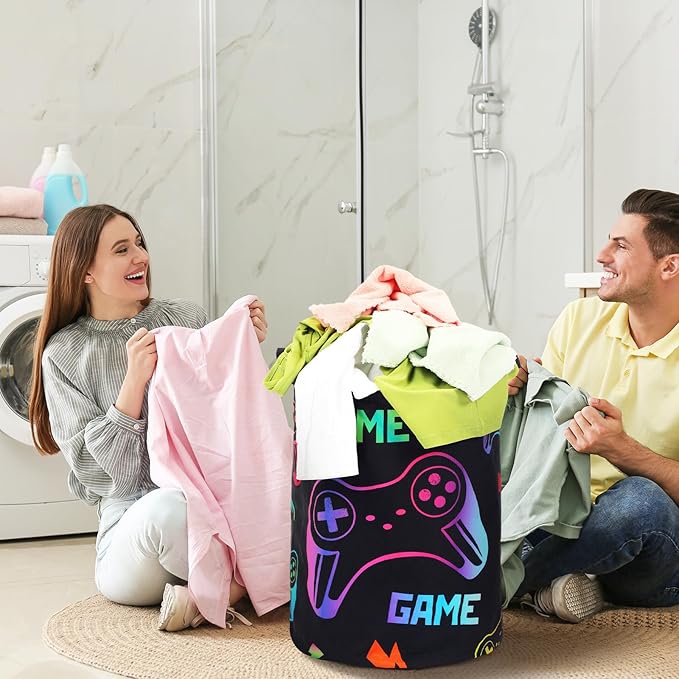 Zhehao 2 Pcs Easter Gamer Laundry Basket Boys Kids Laundry Hamper Gamer Room Decor Gaming Storage Basket Hamper Clothes Organizer Nursery Toy Storage Bin for Gifts Bedroom Bathroom Decoration(Fresh)
