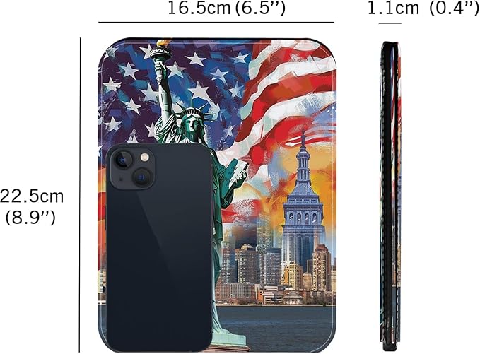 Folding Desk Mirror for Office, Portable Travel Makeup Mirror with Stand, Small Adjustable Vanity Mirror for Work, Home, Camping (Statue of Liberty Design)