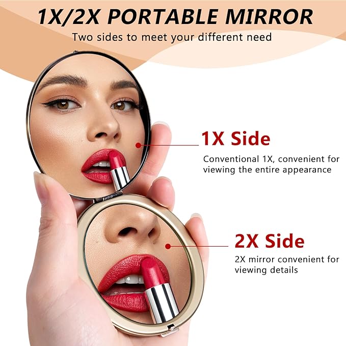 Oval Mini Portable Metal Folding Mirror, Beautiful and Elegant, Sturdy and Durable, 1X/2X Magnifier. (Oval Bronze)