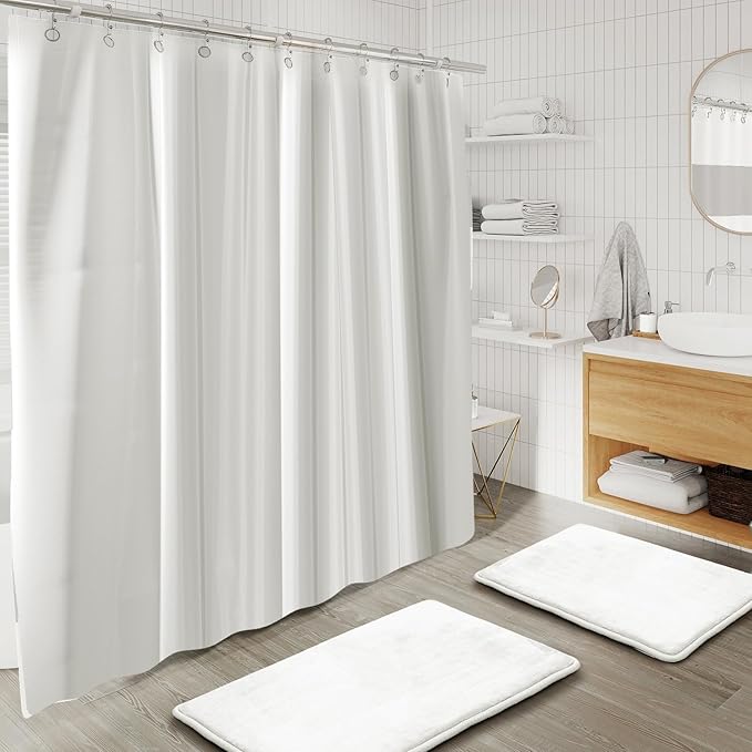 Clara Clark Bathroom Set - White Bathroom Accessories Set, Bathroom Sets with Shower Curtain and Rugs, 23PC Shower Curtain Set with Liner, Soap Dispenser, Soap Dish, Toilet Brush Holder, and Trash Can