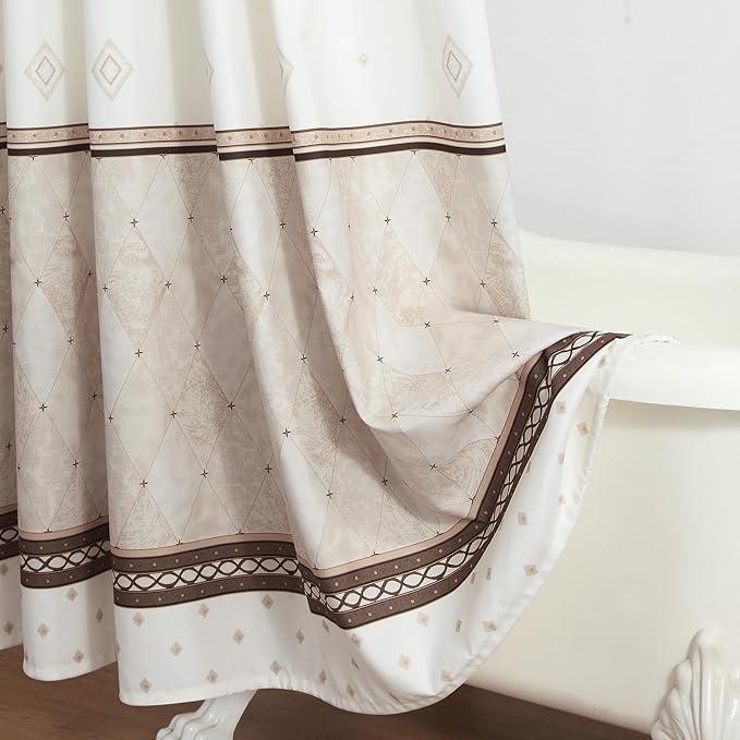 Long Fabric Shower Curtain, Beige Tan Brown Stripe Cloth Shower Curtains for Bathroom, Modern Decorative Bathroom Curtains, 72" W x 78" H
