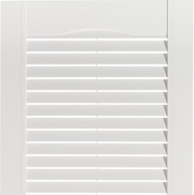 Exterior Solutions Standard Louver Exterior Vinyl Window Shutters, White (Pair), 15 Inch x 55 Inch