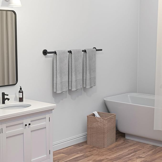 USHOWER Matte Black Bath Towel Bar, 30-Inch Towel Racks for Bathroom Wall-Mounted, SUS304 Stainless Steel Towel Rod (Total Length 32-Inch)