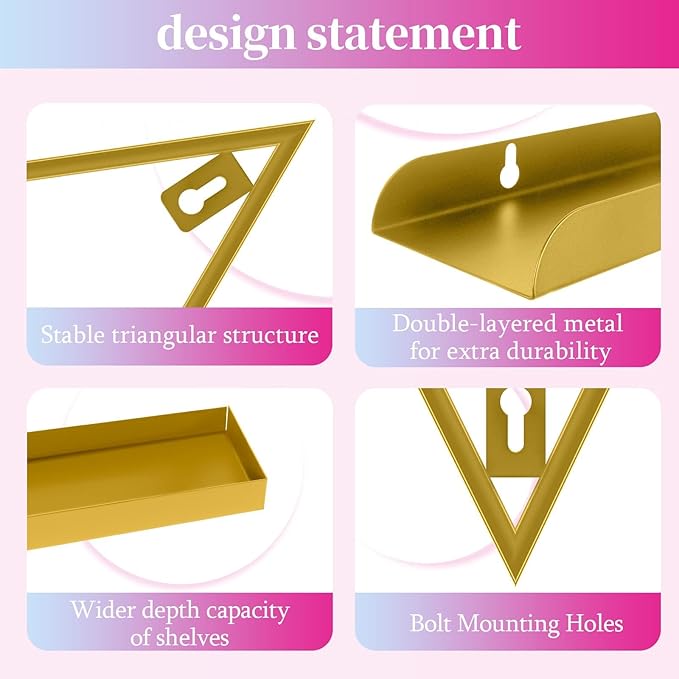 Nail Polish Shelves 10pcs, 5-Tier Nail Polish Shelf for Wall Perfume Display & Nails Color Display, Metal Nail Polish Wall Rack for Home Spa Nail Salon Shop, Easy Installation (Gold)