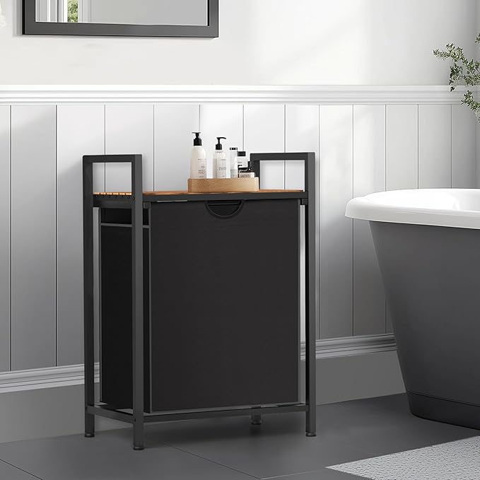 Sonharlar Laundry Sorter with Removable Bag, 16 Gallons Laundry Hamper with Adjustable Feet, Laundry Basket for Laundry Room, Bathroom and Bedroom(Black and Rustic Brown)