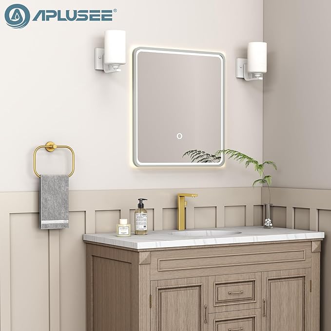 APLusee Square Towel Ring Brushed Gold, 304 Stainless Steel Hand Towel Holder for Bath Kitchen, Wall Mounted