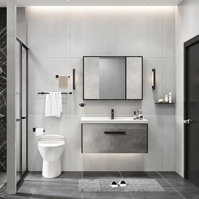 Lava Odoro 4-Piece Bathroom Hardware Accessories Set Matte Black, Towel Bar Set Stainless Steel Wall Mount Towel Holder Set Bathroom Accessories Kit