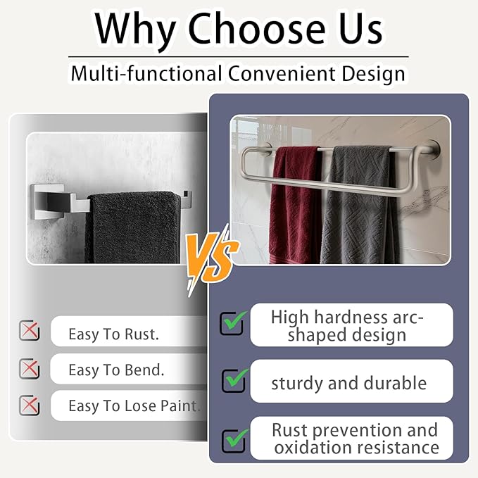 Double Towel Bar,Towel Rack for Bathroom,24 Inch Brushed Steel Towel Holder, Bath Towel Rack for Bathroom Wall Mounted,SUS304 Brushed Stainless Steel,Silver
