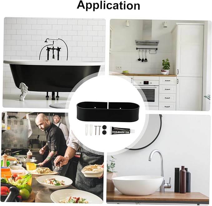 1Pc Punch Metal Bathroom Wall Rack Compact and Easy to Clean Storage Shelf for Toiletries Breathable Design for Quick Drying Black Wall Mounted Organizer