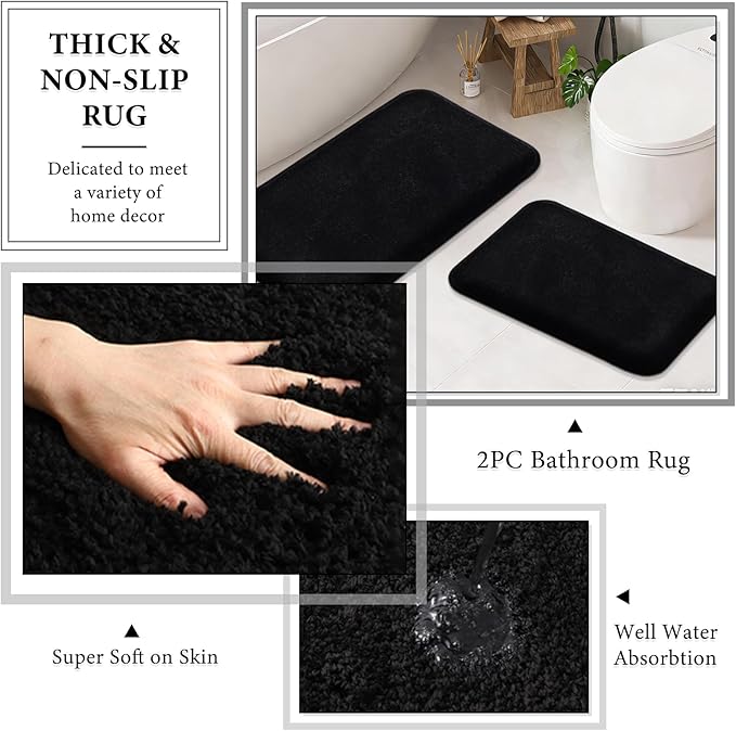 XLHOMO 24 PCS Black Bathroom Accessories Set with Shower Curtain and Rugs, Bathroom Sets with Extra Soft and Absorbent Bath Rugs Shower Curtain Black Bathroom Sets for Bath