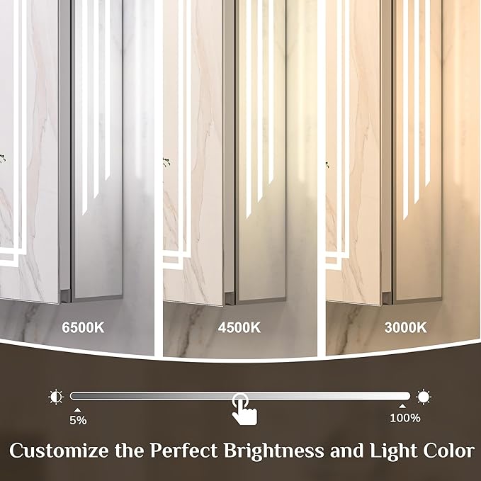 Keonjinn 40 x 32 Inch Large Medicine Cabinet with Lights, LED Lighted Medicine Cabinet Mirror for Bathroom, No Outlets, Tempered Glass, UL-Listed, Dimmable, 3 Color Lights, Anti-Fog, Wall Mount Only