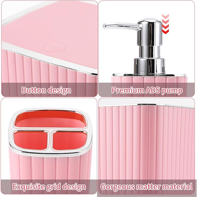 XLHOMO 28PC Bathroom Set - Gorgeous Pink Bathroom Set, Bathroom Accessory Set, Pink Shower Curtain Set with 5PC Shower Caddies