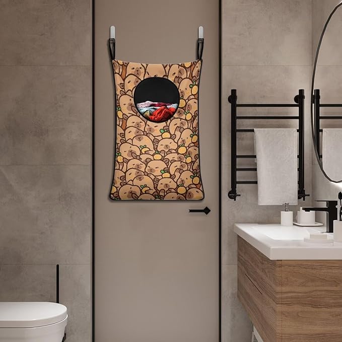 ZOUTAIRONG Cartoon Capibala Printed Hanging Laundry Hamper Laundry Bag Zipper Toys Storage Organizers for Bedroom, Closet, Home, Dorm Over The Door Laundry Hamper