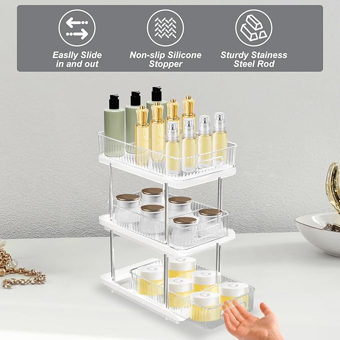 Makeup Organizer, 3-Tier Skincare Organizer Countertop, Uitable for Storing Cosmetics, Toiletries, Spice Jars, 9 Compartments, 30x19x39.5cm