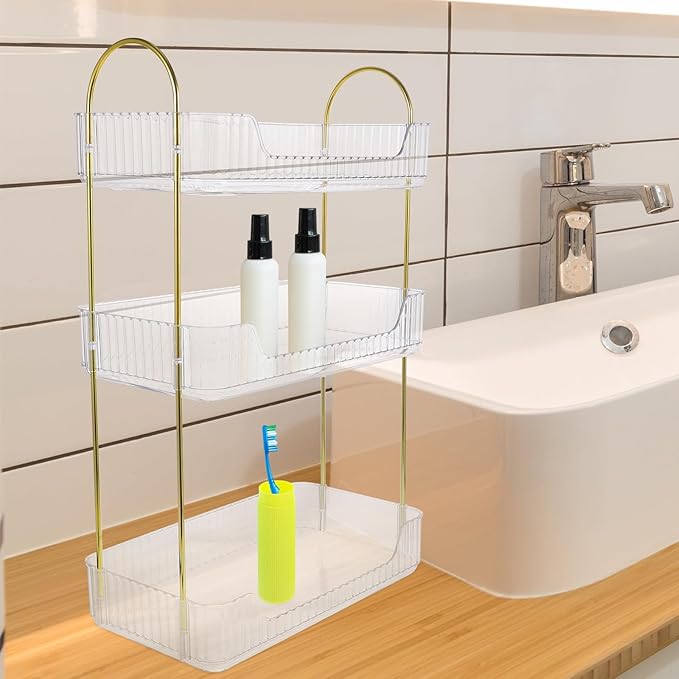 3-Tier Bathroom Storage Shelf, Toiletries Organizer for Bathroom Countertop, Cosmetics Display Shelf for Vanity and Makeup Storage