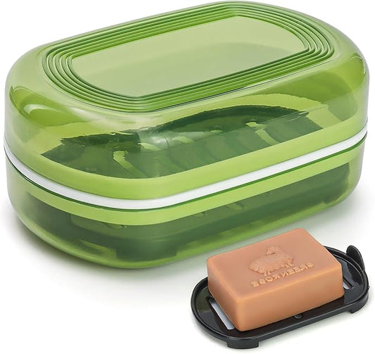 AIDIMMING Travel Soap Case, Bath Soap Holder, Bar Soap Dish with Lid for Traveling,Portable Bar Soap Container for Traveling, Camping, Gym, Bathroom (Green)