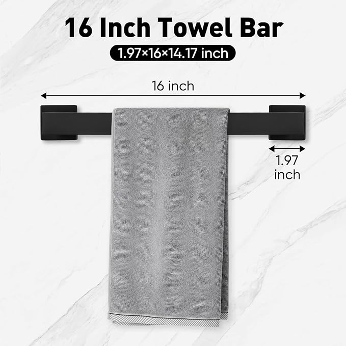 BlumWay 5-Pieces Matte Black Bathroom Accessories Set, 16 Inch Bathroom Hardware Set, SUS304 Stainless Steel, Toilet Paper Holder,Towel Racks for Bathroom Wall Mounted