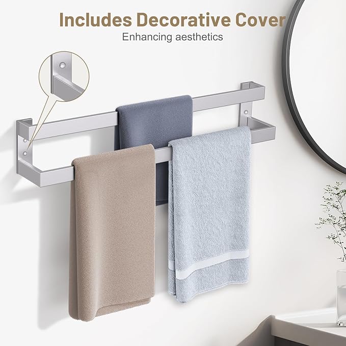 TNOMS Double Towel Bar,Towel Rack for Bathroom Stainless Steel Wall-Mounted Bathroom Hardware Accessories Brushed Nickel 24 Inch