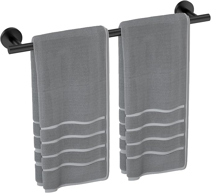 Luxbaro Matte Black Towel Bar 24 Inch, Thicken Towel Rack for Bathroom Wall, SUS304 Stainless Steel Towel Rod, Modern Home Decor (Total Length 26-Inch)