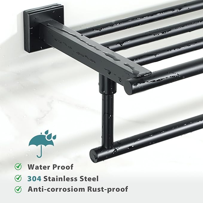 Alise 20 Inch Towel Racks for Bathroom Wall Mounted,Bathroom Towel Rack with Tower Bar,Double Towel Racks for Bathroom,SUS304 Stainless Steel Bathroom Towel Holder Matte Black