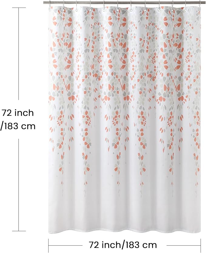 Fabric Floral Shower Curtain, Orange and Gray Weeping Flower Shower Curtains for Bathroom, Modern White Bathroom Curtains, 72" W x 72" H