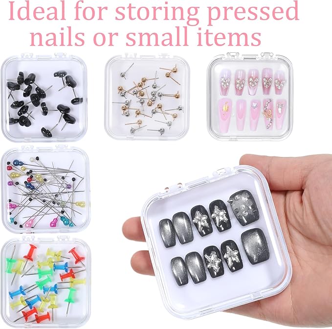 4PCS Press on Nail Storage Box Container with 30PCS Adhesive Double Sided Tape for Fake Nails Storage Case, False Nail Container Artificial False Nails Box Organizer for Business Art Salon