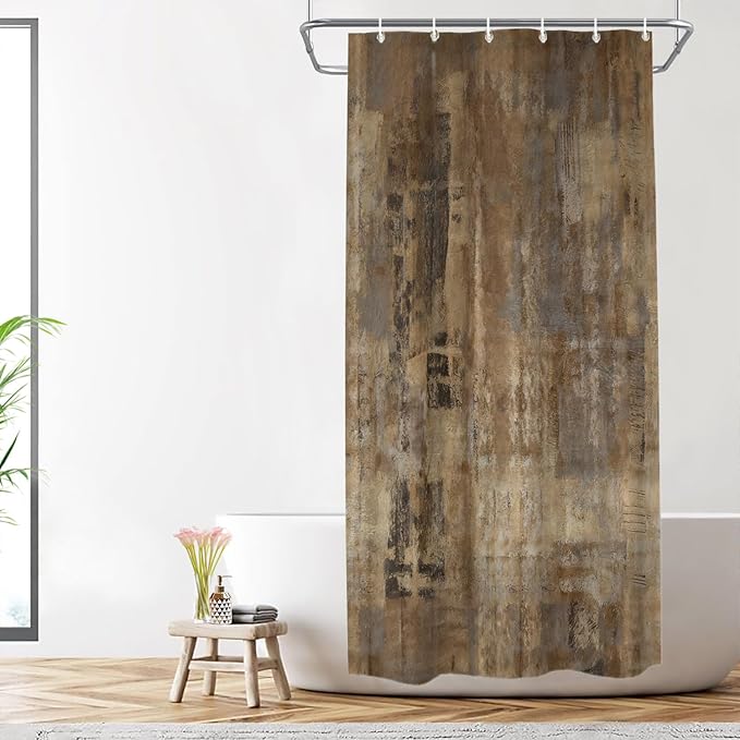 Shrahala Brown Abstract Art Decorative Shower Curtain, Grey Acrylic Bathroom Decor Polyester Fiber Waterproof with Plastic Rings for Shower Stall Bathtubs 72 x 36 in