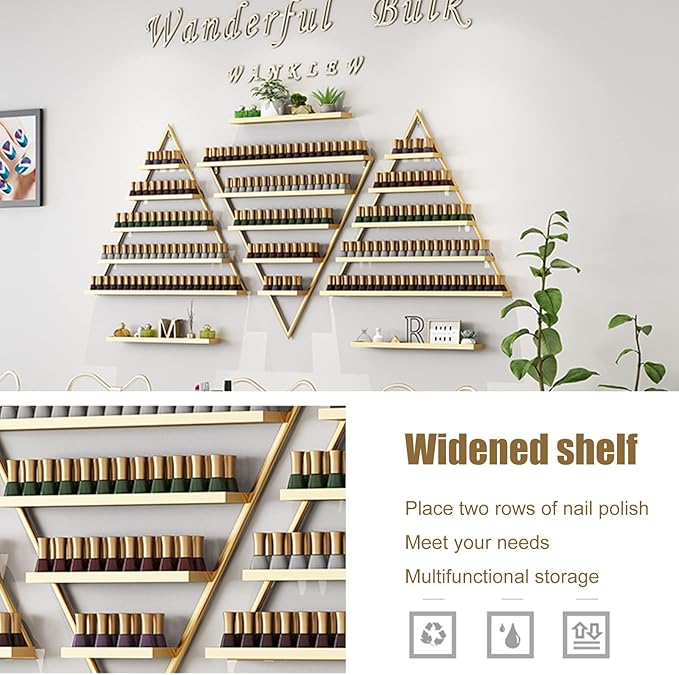 Nail Polish Rack Wall Mounted Perfume Organizer Shelves ,Triangle Nail Polish Metal Holder Essential Oil Display Case Shelf for Home Salon Business Spa, Cosmetics Bottles Storage Cabinet Spice Rack