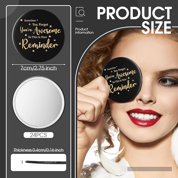 Hoolerry 24 Pcs Inspirational Compact Mirror Bulk 2.76 Inch Small Pocket Mirrors You're Awesome Appreciation Gifts for Women Coworker Employee Teacher