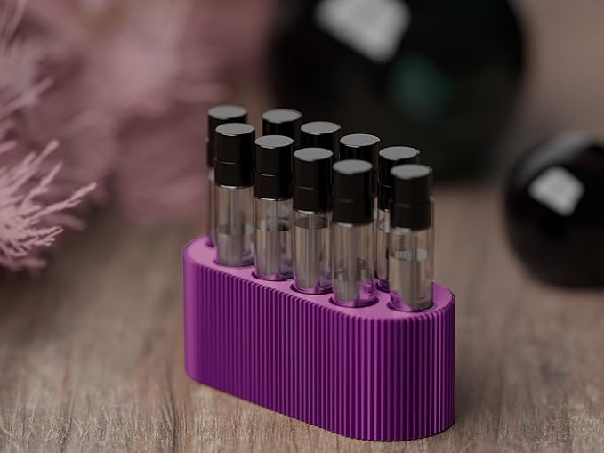 Perfume Sample Organizer for Bathroom or Vanity ?€? Ideal Makeup and Skincare Storage, Desk and Bathroom Counter Organizer, Gift for Her (2mL Purple - Fits Mini Perfume Samples)