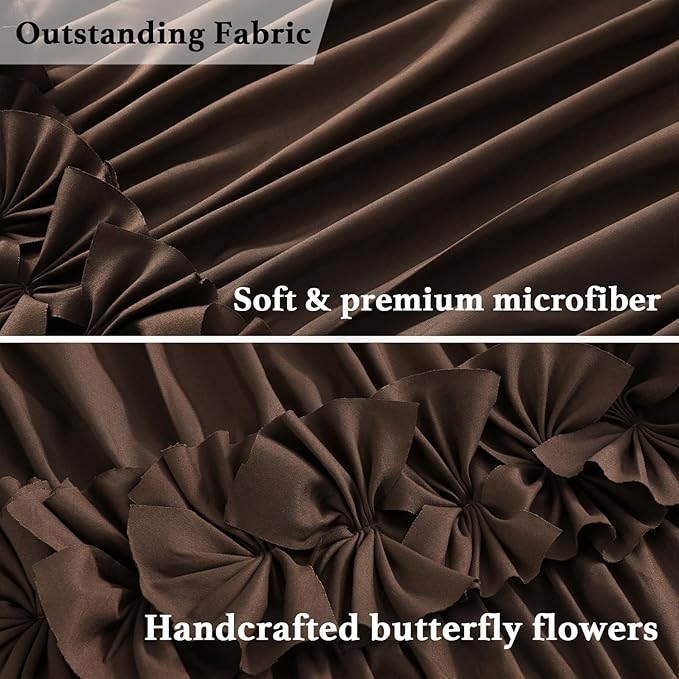 Chocolate Ruffle Shower Curtain, Vintage Handcrafted Bow Tie Bath Curtain for Master Bathroom, Ruched Microfiber Bathroom Curtain with 12 Buttonholes, 72" W x 72" H (LQ-10)