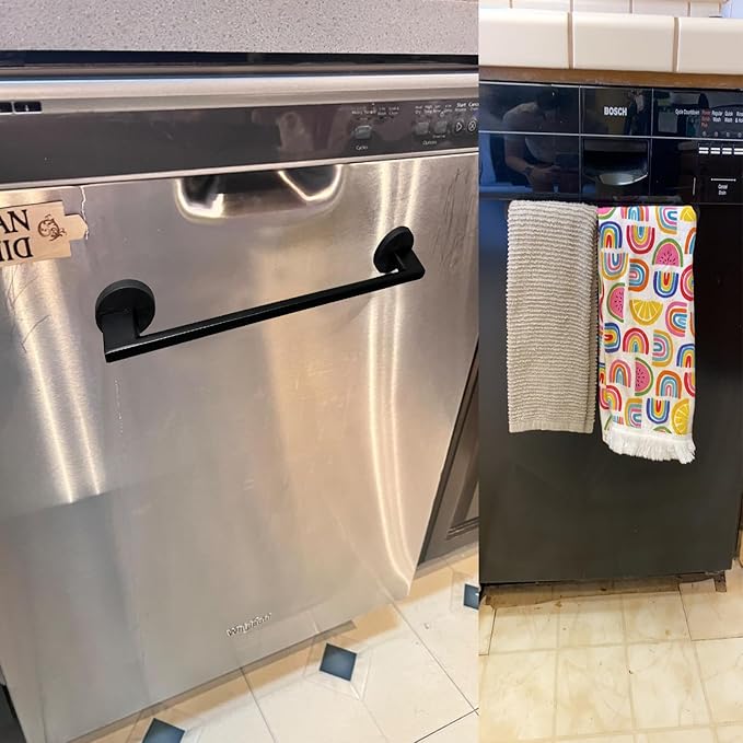 Magnetic Towel Bar for Dishwasher, Magnetic Towel Holder Towel Hook Hanger for Fridge, Kitchen Stove, Oven, Refrigerator, Sink Laundry Washing Machine,dryers,Metal Garage Door. Black