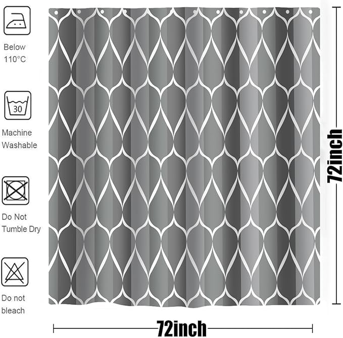 Gray Modern Bathroom Shower Curtain - Waterproof Fabric, Machine Washable - 72 x 72 Inches