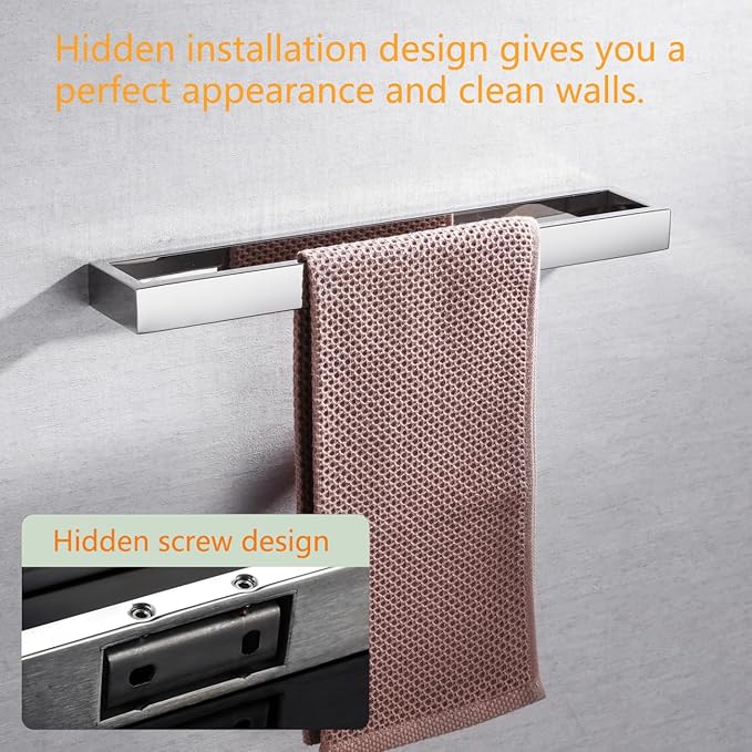 Miyili Hand Towel Holder for Bathroom Wall Mounted 15-3/4 Inch Kitchen Towel Bar Stainless Steel Polished Finish, D03C40
