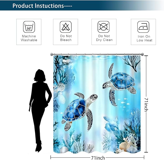 Dreamrflove Turtle Shower Curtain,Ocean Themed Bathroom Decor, Tropical Sea Beach Shower Curtain,Summer Shower Curtains for Bathroom 72x72 Inch Proof Polyester Insulated Home Decor