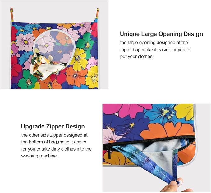 Hanging Laundry Hamper with Stainless Steel Hooks,Oxford Fabric Printing Door Laundry Clothes Bag, 29.5X20inch 1PCS Kawaii Small Hibiscus Flowers