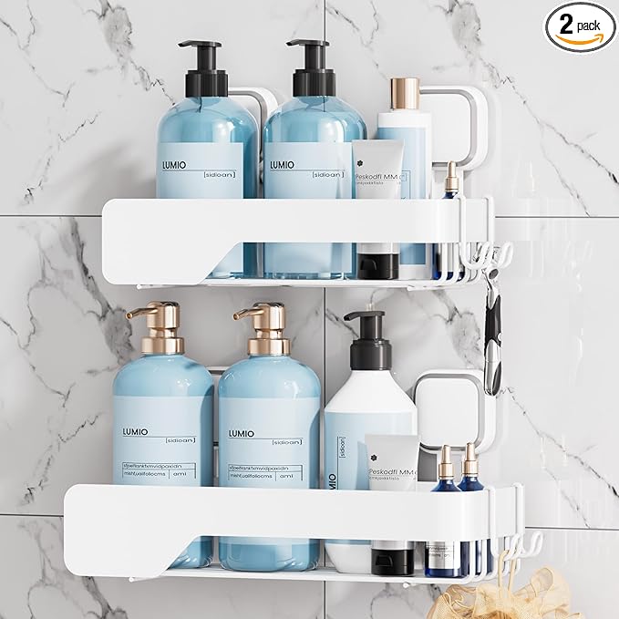 TAILI Shower Caddy Suction Cup 2 Pack,Stainless Steel Rustproof Shower Shelves,No Drilling Wall Mounted Basket,Large Capacity,Removable Suction Cup Bathroom Organizers & Home Decor, White