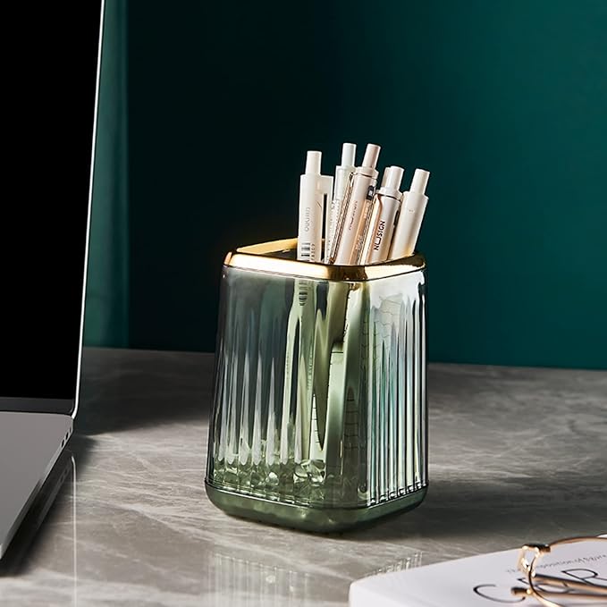 2 Pcs Makeup Brush Holder Green Acrylic Makeup Brushes Organizer Pen Pencil Holder Cosmetic Brush Holder for Vanity Bathroom Decor Valentines Day Gift