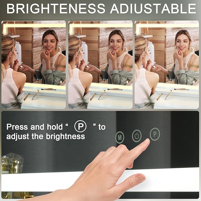 Sucedey 23" x 19" Vanity Mirror with Lights, Large Makeup Mirror with 3 Color Modes & Adjustable Brightness, Detachable 10x Zoom Mirror,Smart Touch Control,Plug in(Tabletop & Wall-Mounted)