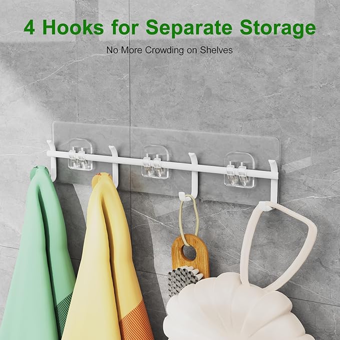 Adhesive Shower Caddy 6 Pack Rustproof Shower Shelves for Inside Shower No Drilling Bathroom Organizers and Storage & Home Décor & Kitchen Large Rack with Soap Holder Clear (white)