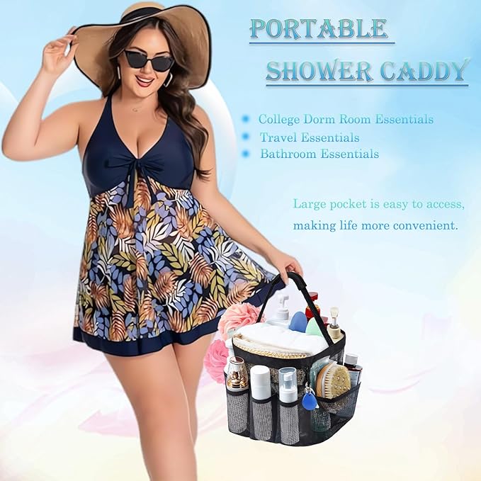 Mesh Shower Caddy Portable for College Dorm Room Essentials, 8-Pocket Large Capacity Shower Tote Toiletry Bag Basket, Quick Dry Hanging Organizer for Bathroom, Gym, Camp, Travel, Cruise, Beach