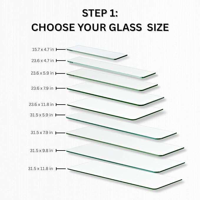 Glass Shelves - Tempered Safety Glass Shelves for Bathroom, Choose Over 20 Shelf Brackets and Multiple Shelf Sizes - Cuadro Maxi Style - 23.6 x 11.8 in - Chrome Clip