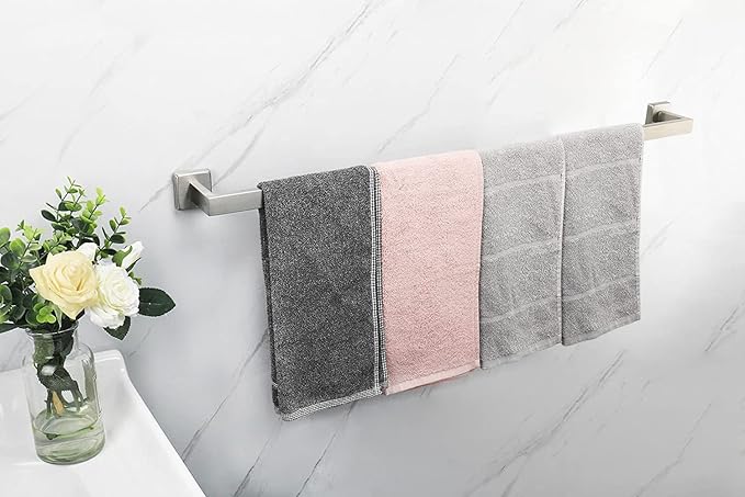 TocTen Bath Towel Rack - Square Base Thicken SUS304 Stainless Steel Towel Bar for Bathroom, Bathroom Accessories Towel Rod Heavy Duty Wall Mounted Towel Holder. (Brushed Nickel, 36)