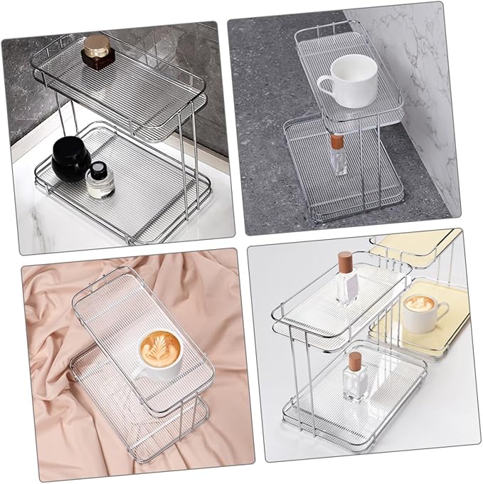 Garneck Acrylic Iron Corner Storage Shelf for Bathroom Countertop Organizer Toiletry Rack with Strong Load Capacity Transparent Striped Design for Cosmetics and Sundries Storage