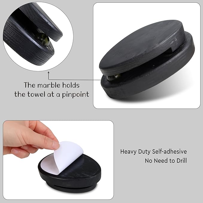 Besuerte Magic Black Hand Towel Holders - Adhesive Towel Rack Set of 2 - Bathroom Hangers for Towels - Kitchen Towel Holder - Bathroom Towel Holder Wall Mount - Peel and Stick Quick Drying
