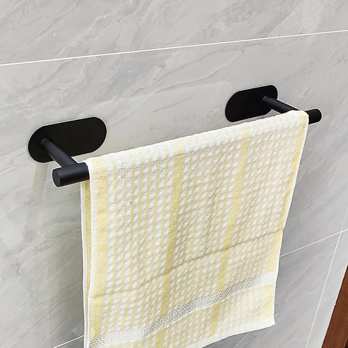 SEIDO Adhesive Towel Bar for Bathroom, 304 Stainless Steel Towel Holder Wall Mount, 16 Inch Towel Racks for Bathroom, No Drilling Needed, Matte Black